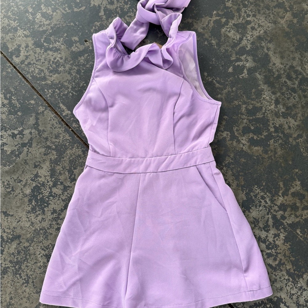 Lavender Ruffle Neck Romper - Picture 2 of 5